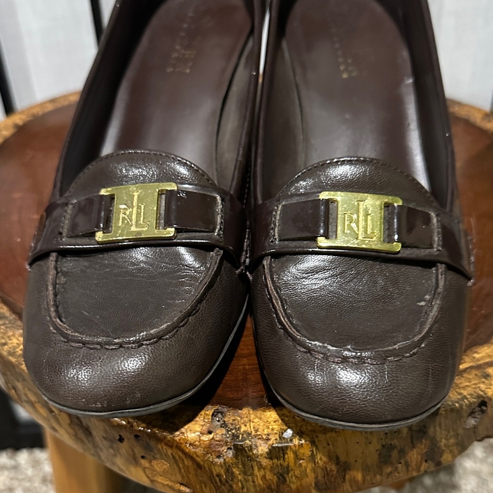 Ralph Lauren Vintage Chocolate Leather Heeled Loafers Size 7.5 - Picture 2 of 11